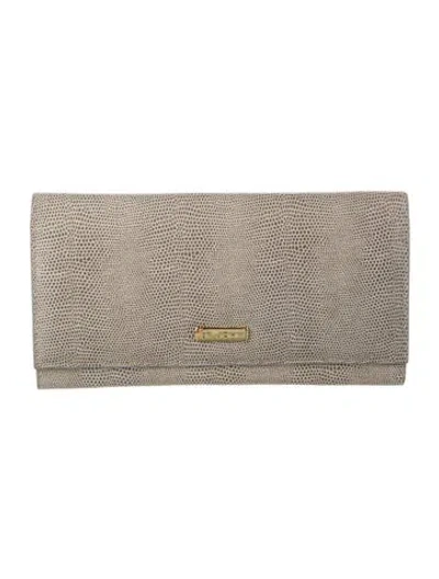 Pre-owned St John Leather Animal Print Continental Wallet In Grey