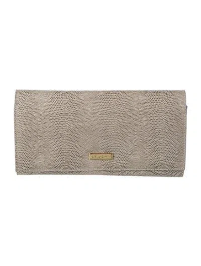 Pre-owned St John Leather Animal Print Continental Wallet In Grey
