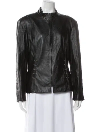 Pre-owned St John Leather Biker Jacket In Black