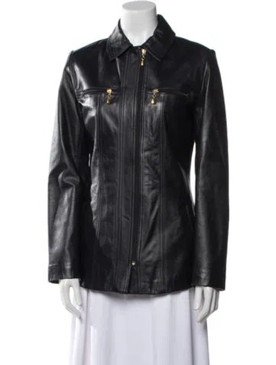 Pre-owned St John Leather Biker Jacket In Black