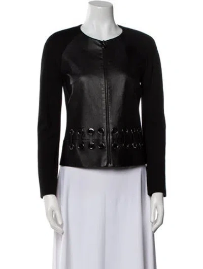 Pre-owned St John Leather Biker Jacket In Black