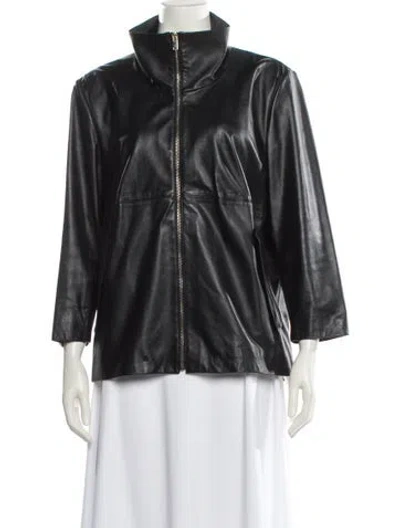 Pre-owned St John Leather Biker Jacket In Black