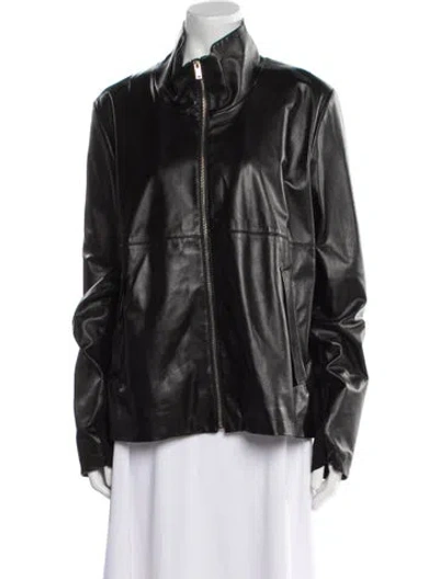 Pre-owned St John Leather Biker Jacket In Black