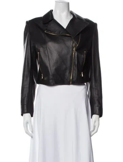 Pre-owned St John Leather Biker Jacket In Black