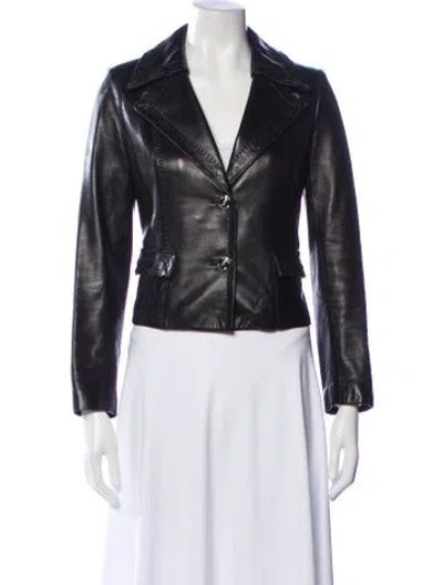 Pre-owned St John Leather Biker Jacket In Black