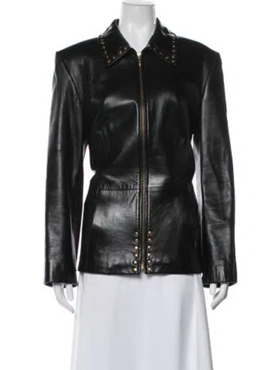 Pre-owned St John Leather Biker Jacket In Black