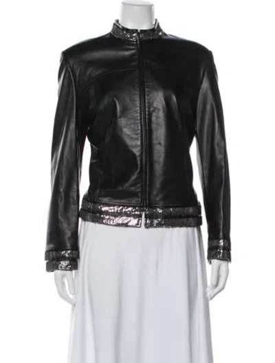 Pre-owned St John Leather Biker Jacket In Black