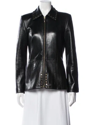 Pre-owned St John Leather Biker Jacket In Black