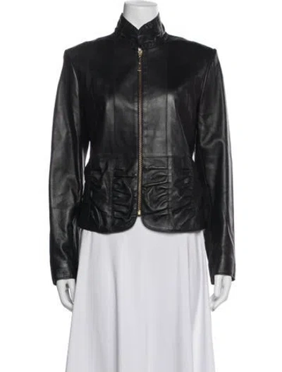 Pre-owned St John Leather Biker Jacket In Black
