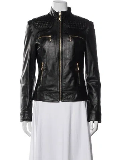 Pre-owned St John Leather Biker Jacket In Black