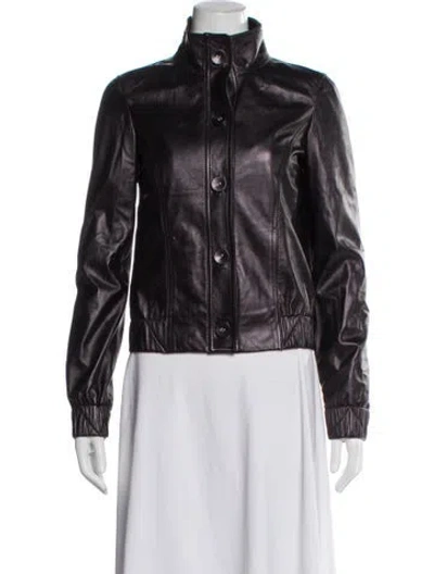 Pre-owned St John Leather Biker Jacket In Black