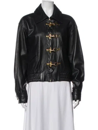 Pre-owned St John Leather Biker Jacket In Black