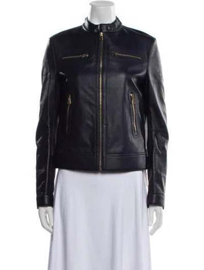 Pre-owned St John Leather Biker Jacket In Blue