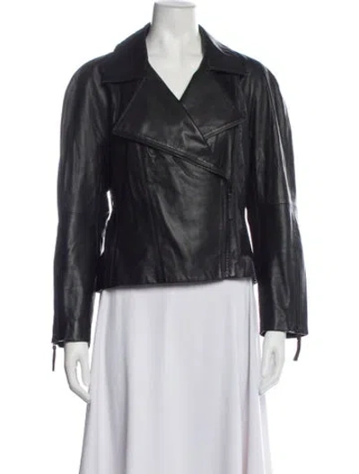 Pre-owned St John Leather Biker Jacket In Blue