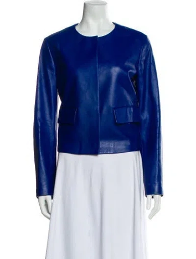 Pre-owned St John Leather Biker Jacket In Blue