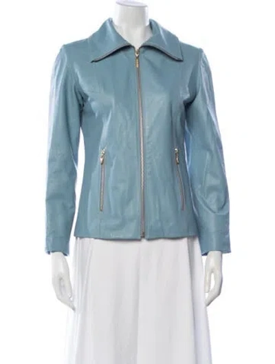 Pre-owned St John Leather Biker Jacket In Blue