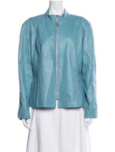 Pre-owned St John Leather Biker Jacket In Blue