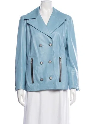 Pre-owned St John Leather Biker Jacket In Blue