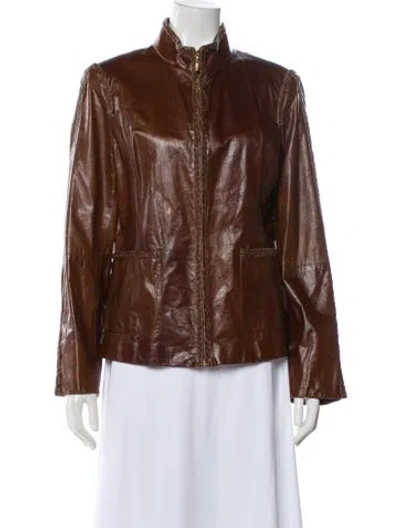 Pre-owned St John Leather Biker Jacket In Brown