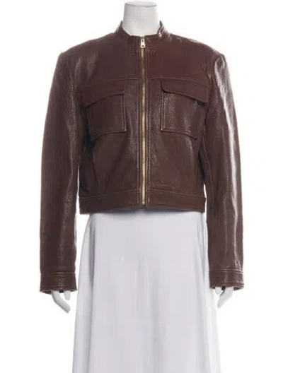 Pre-owned St John Leather Biker Jacket In Brown