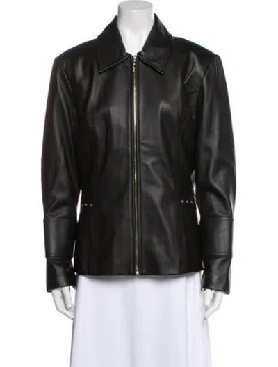 Pre-owned St John Leather Biker Jacket In Green