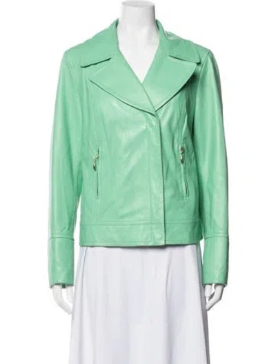 Pre-owned St John Leather Biker Jacket In Green
