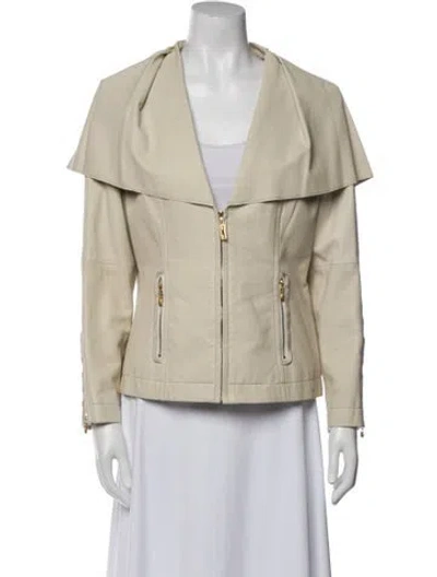 Pre-owned St John Leather Biker Jacket In Neutral