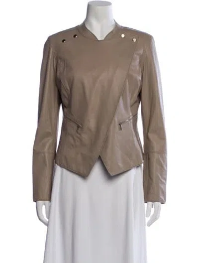 Pre-owned St John Leather Biker Jacket In Neutrals
