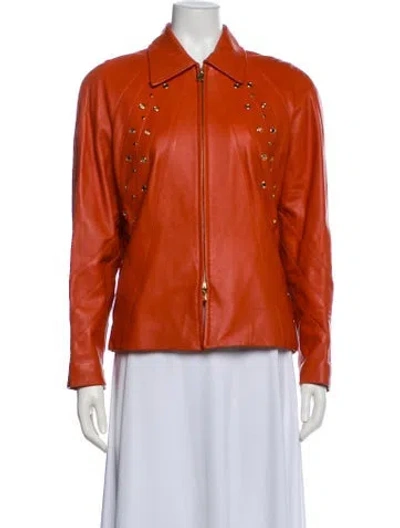 Pre-owned St John Leather Biker Jacket In Orange