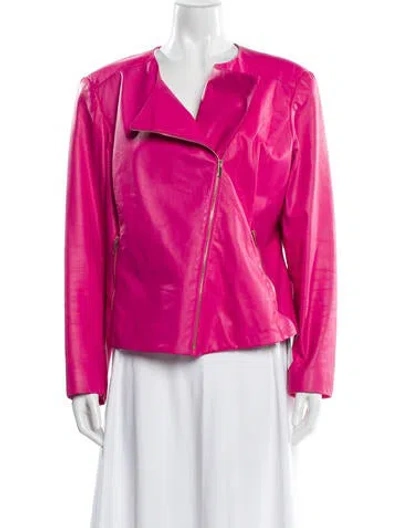 Pre-owned St John Leather Biker Jacket In Pink