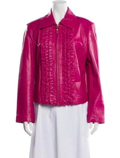 Pre-owned St John Leather Biker Jacket In Pink
