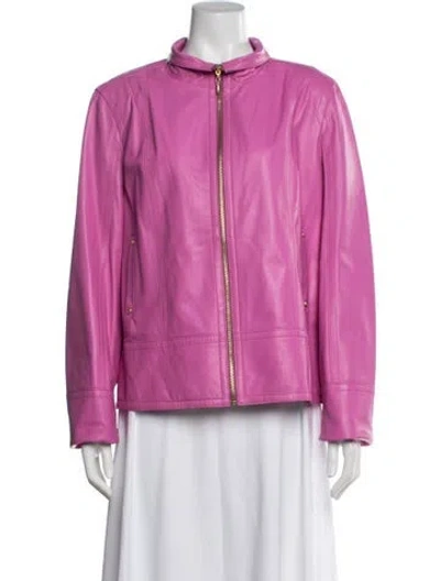 Pre-owned St John Leather Biker Jacket In Pink