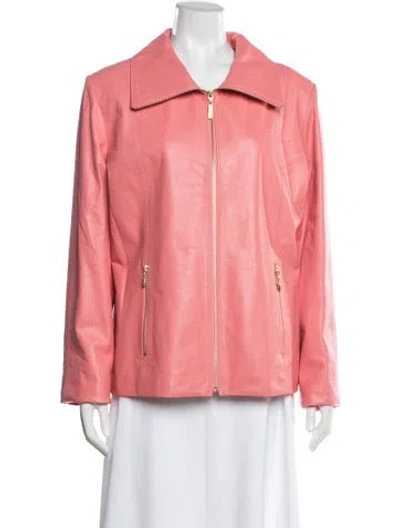 Pre-owned St John Leather Biker Jacket In Pink