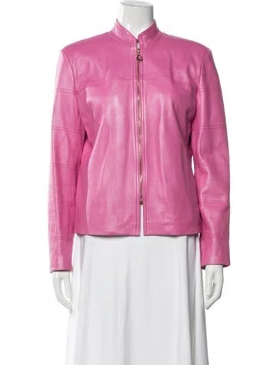 Pre-owned St John Leather Biker Jacket In Pink