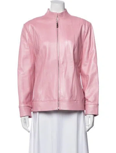 Pre-owned St John Leather Biker Jacket In Pink