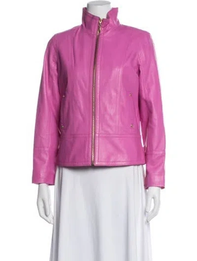 Pre-owned St John Leather Biker Jacket In Pink