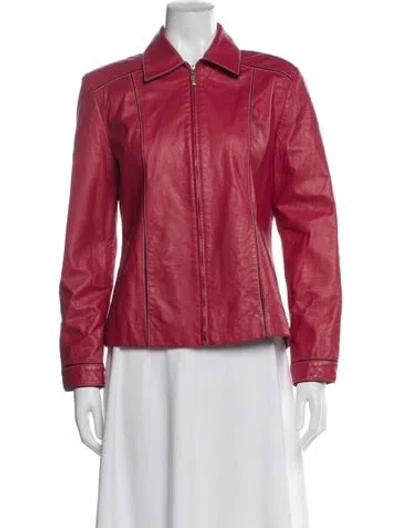 Pre-owned St John Leather Biker Jacket In Red