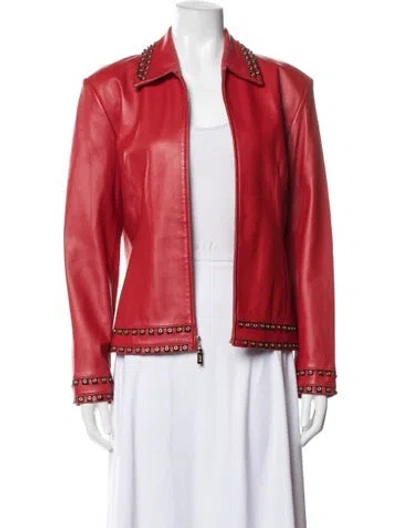 Pre-owned St John Leather Biker Jacket In Red