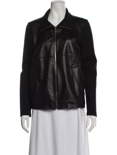 Pre-owned St John Leather Biker Jacket W/ Tags In Black