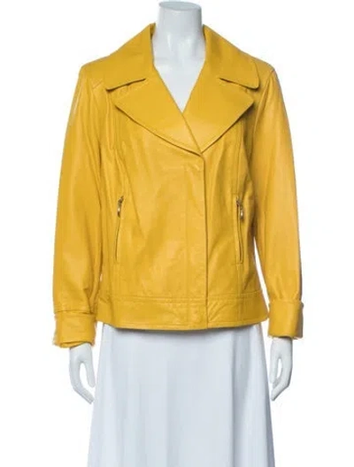Pre-owned St John Leather Biker Jacket W/ Tags In Yellow