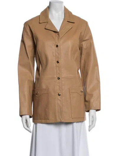 Pre-owned St John Leather Blazer In Brown