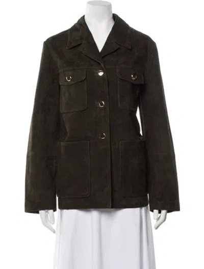 Pre-owned St John Leather Blazer In Green