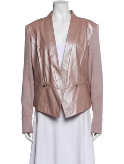 Pre-owned St John Leather Blazer In Pink