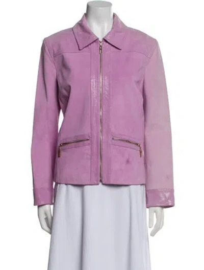 Pre-owned St John Leather Blazer In Purple