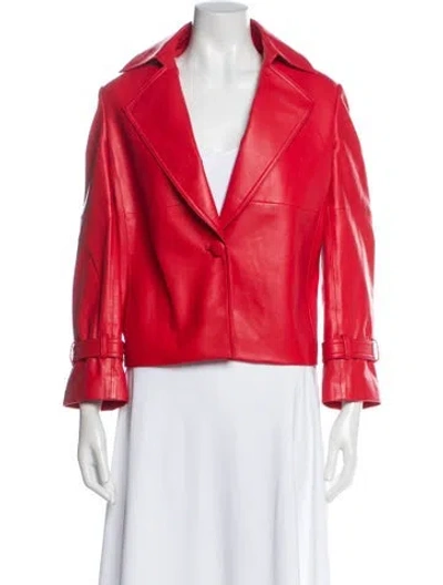 Pre-owned St John Leather Blazer In Red