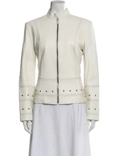 Pre-owned St John Leather Blazer In White