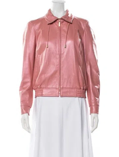 Pre-owned St John Leather Bomber Jacket In Pink