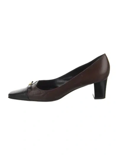 Pre-owned St John Leather Bow Accents Pumps In Brown