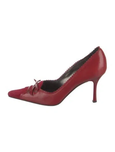 Pre-owned St John Leather Bow Accents Pumps In Red