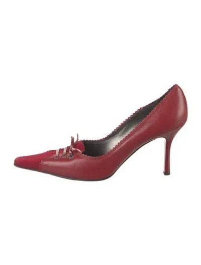 Pre-owned St John Leather Bow Accents Pumps In Red